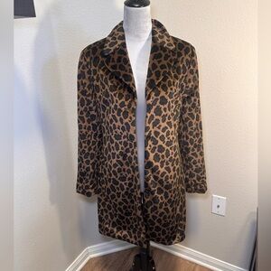 VTG Express Leopard Print Faux Fur Trench Coat // Size 3/4